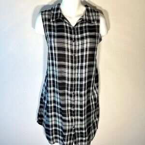 No Boundaries SZ XXL Black plaid button front shirtdress Lace Western Ranch Y2K